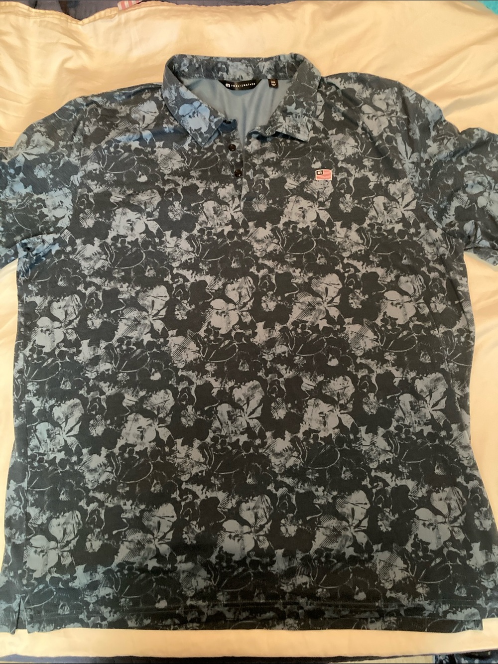 Travis Mathew Blue Floral Polo